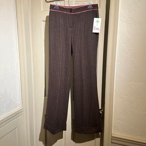 Lilly Pulitzer wool pants. brown with pink leather piping at waist.